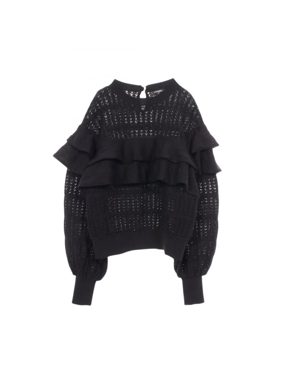Chanel Knit CC Logo Button Ruffle Cotton Sweater
